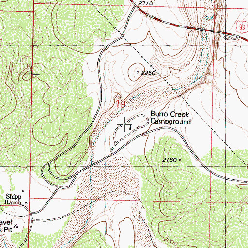 Topographic Map of Burro Creek Campground, AZ