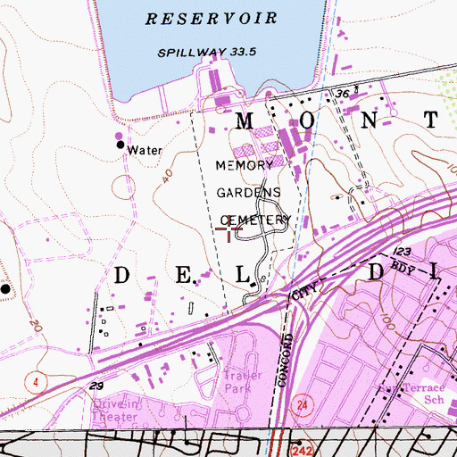 Topographic Map of Memory Gardens Cemetery, CA