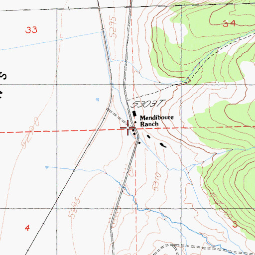 Topographic Map of Mendiboure Ranch, CA