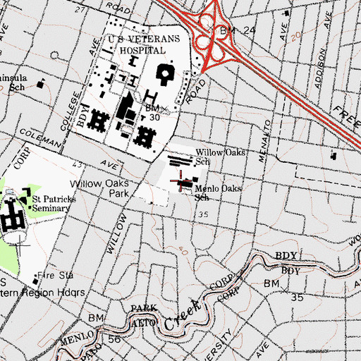 Topographic Map of Menlo Oaks Elementary School (historical), CA