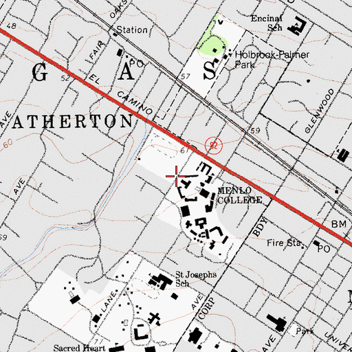 Topographic Map of Menlo College, CA