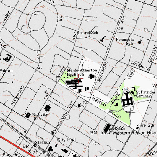 Topographic Map of Menlo - Atherton High School, CA