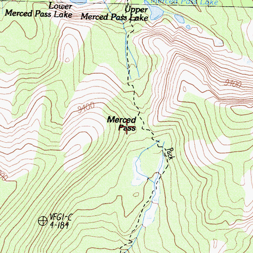 Topographic Map of Merced Pass, CA