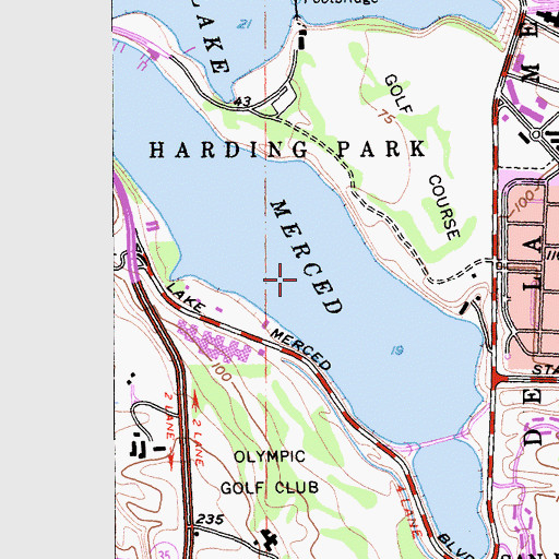 Topographic Map of Lake Merced, CA