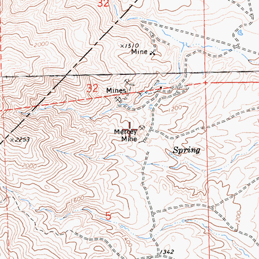 Topographic Map of Mercey Mine, CA