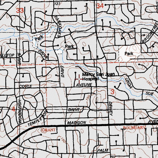 Topographic Map of Mercy High School (historical), CA