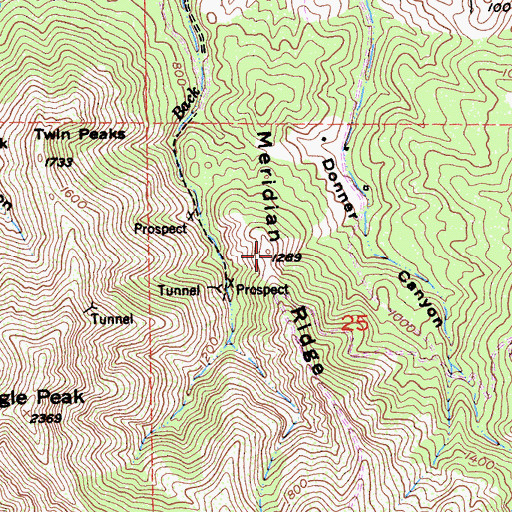 Topographic Map of Meridian Ridge, CA