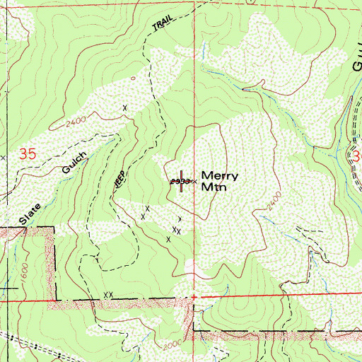 Topographic Map of Merry Mountain, CA
