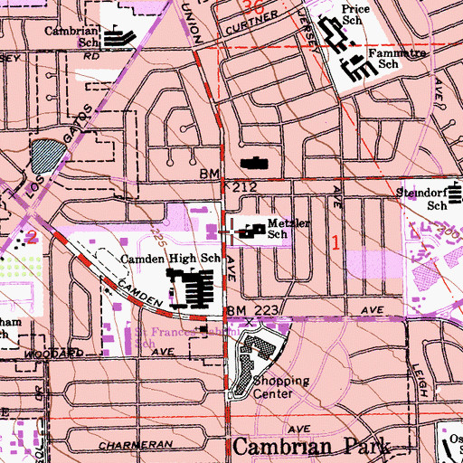 Topographic Map of Metzler School, CA