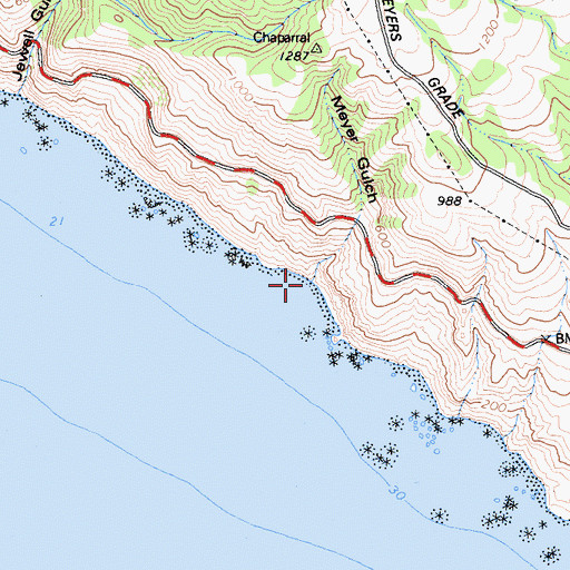 Topographic Map of Meyer Gulch, CA