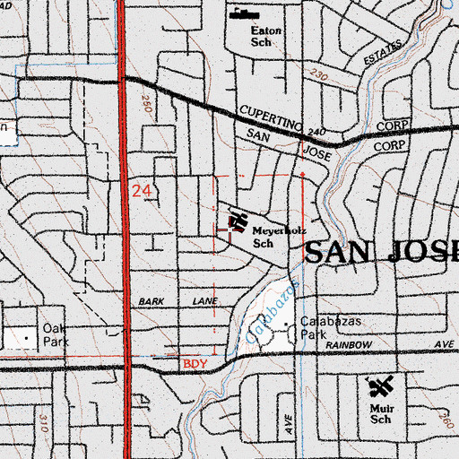 Topographic Map of R I Meyerholz Elementary School, CA