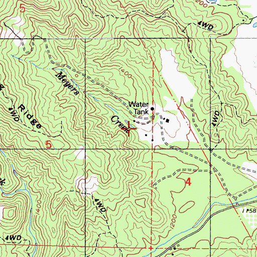 Topographic Map of Meyers Creek, CA