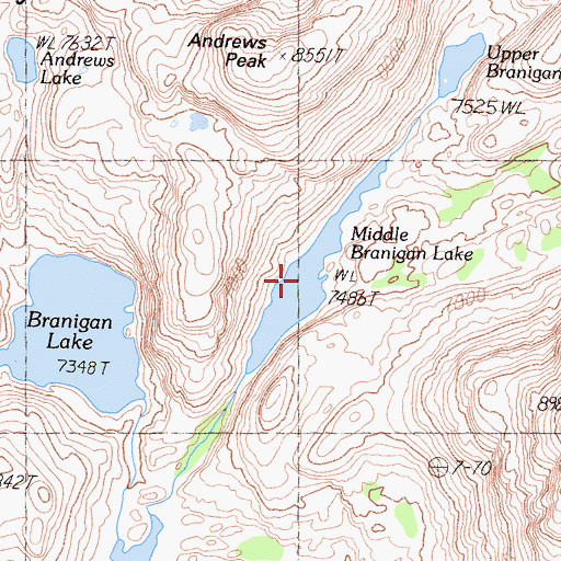 Topographic Map of Middle Branigan Lake, CA