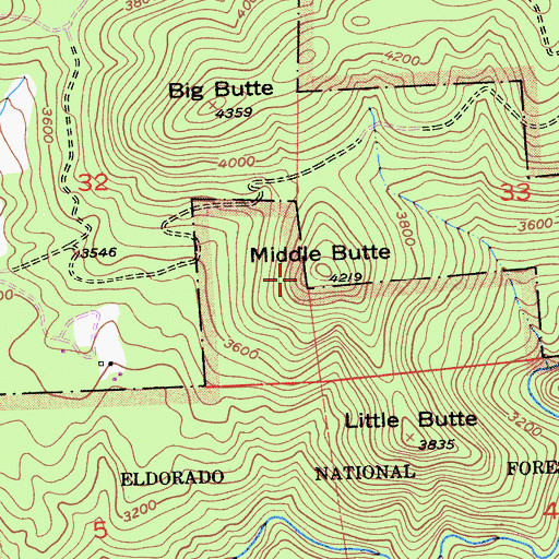 Topographic Map of Middle Butte, CA