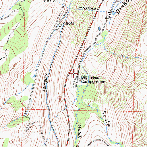Topographic Map of Middle Fork Bishop Creek, CA