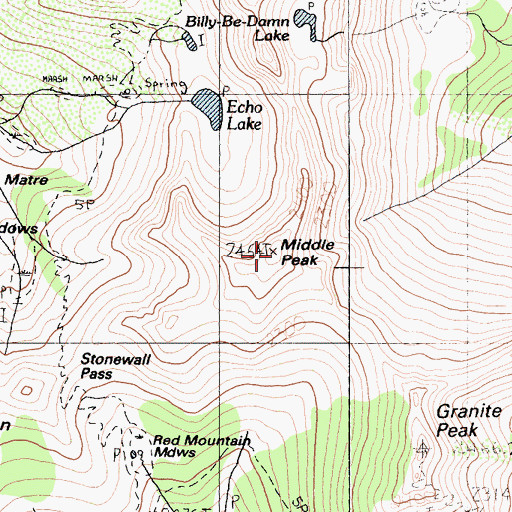 Topographic Map of Middle Peak, CA