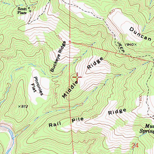 Topographic Map of Middle Ridge, CA
