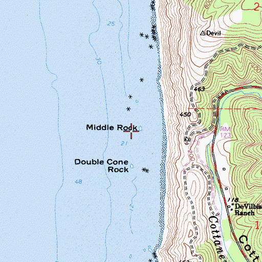 Topographic Map of Middle Rock, CA