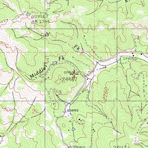 Topographic Map of Middle Spring Creek, CA