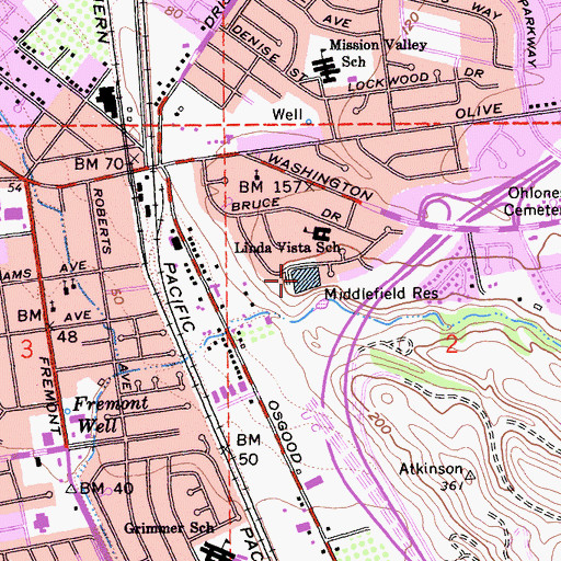 Topographic Map of Middlefield Reservoir, CA