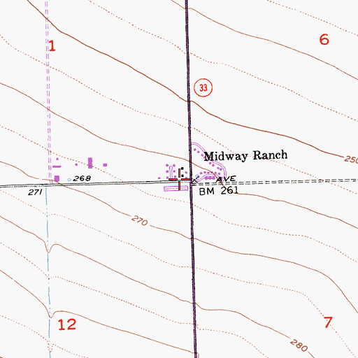 Topographic Map of Midway Ranch, CA