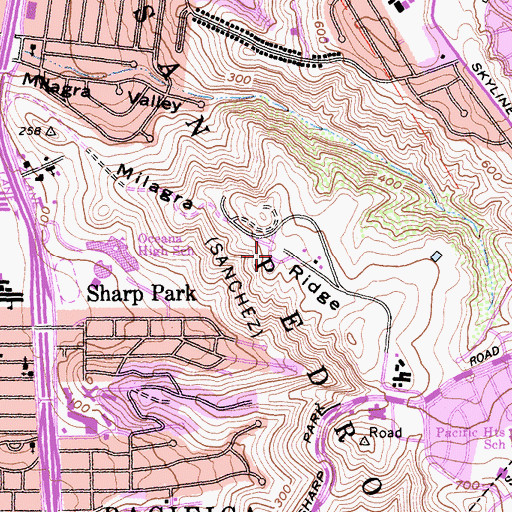 Topographic Map of Milagra Ridge, CA