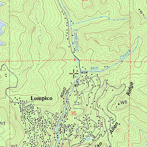 Topographic Map of Mill Creek, CA