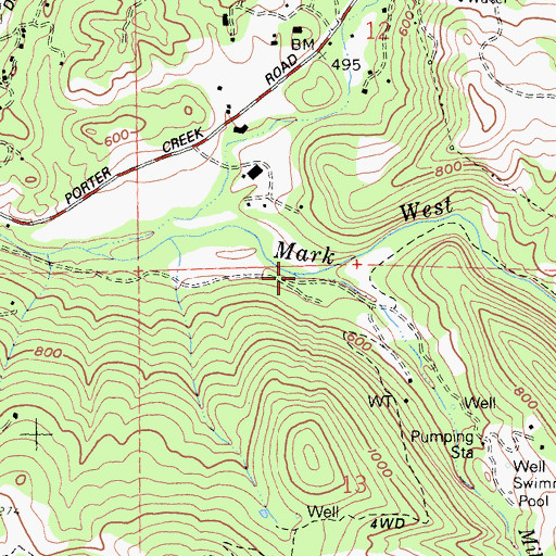 Topographic Map of Mill Creek, CA