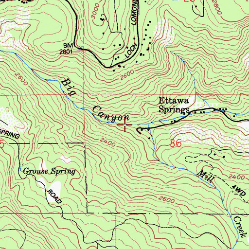 Topographic Map of Mill Creek, CA