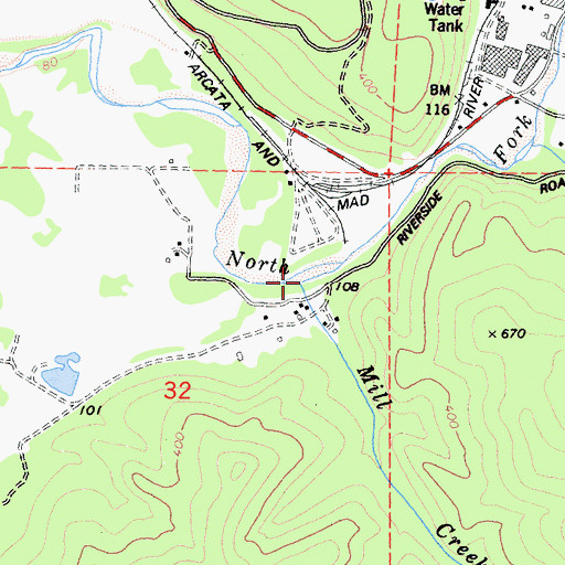 Topographic Map of Mill Creek, CA