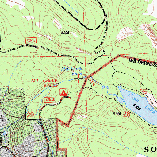 Topographic Map of Mill Creek Falls, CA