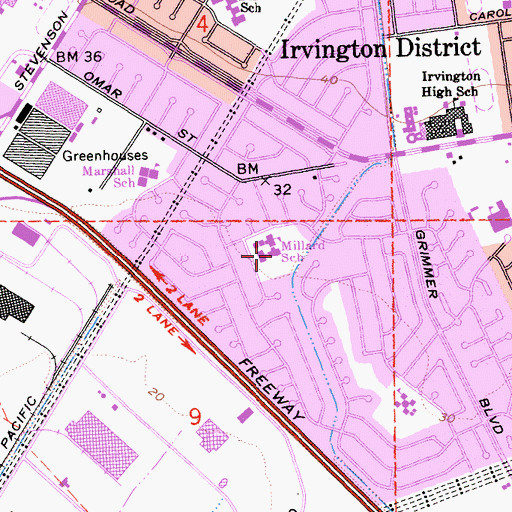 Topographic Map of Steven Millard Elementary School, CA