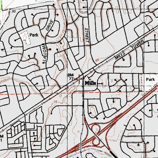 Topographic Map of Mills, CA