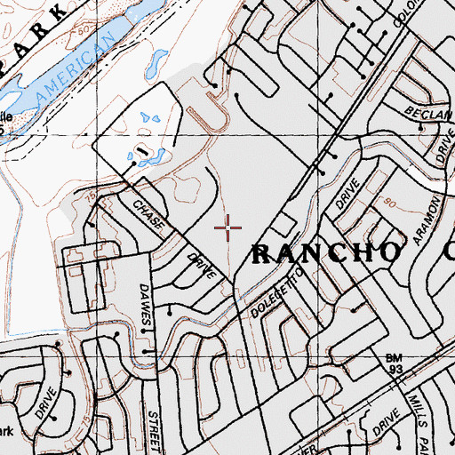 Topographic Map of Mills Middle School, CA