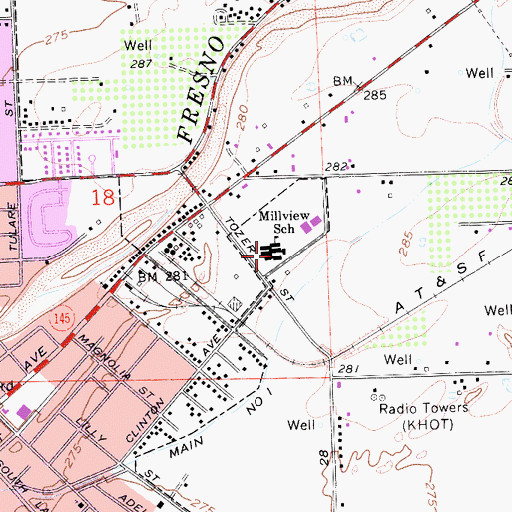 Topographic Map of Millview Elementary School, CA