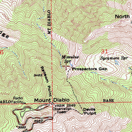 Topographic Map of Mimulus Spring, CA