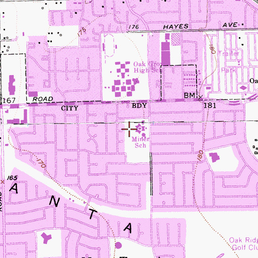 Topographic Map of George Miner Elementary School, CA