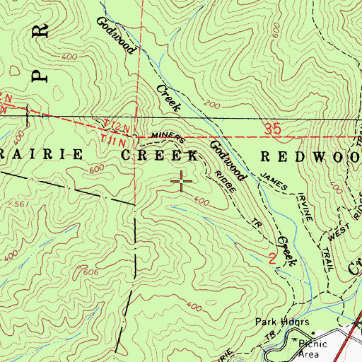 Topographic Map of Miners Ridge Trail, CA
