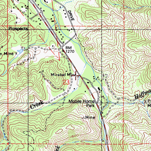 Topographic Map of Mirabel Mine, CA