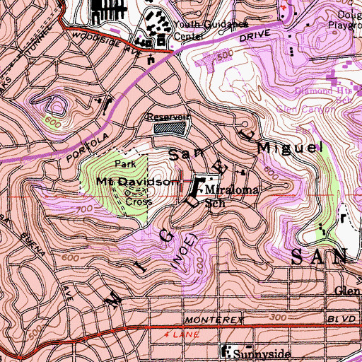 Topographic Map of Miraloma Elementary School, CA