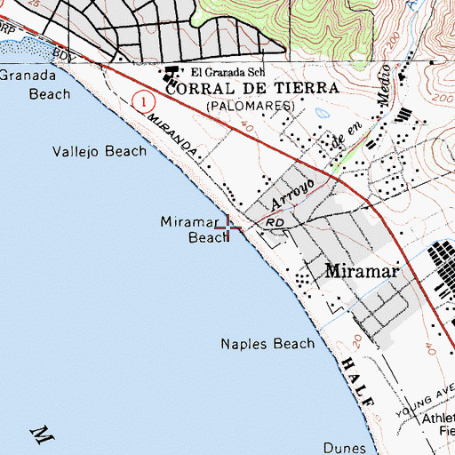 Topographic Map of Miramar Beach, CA