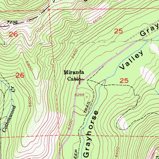 Topographic Map of Miranda Cabin, CA