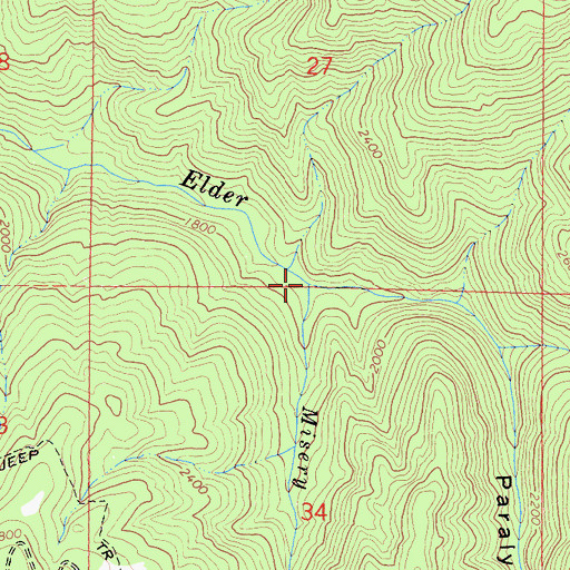 Topographic Map of Misery Creek, CA
