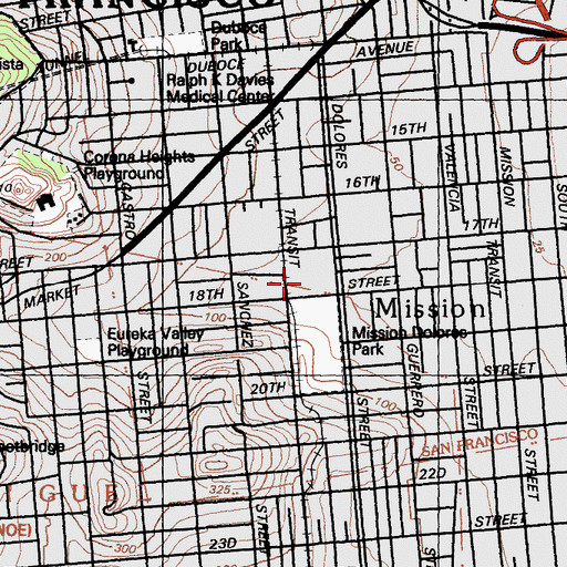 Topographic Map of Mission High School, CA