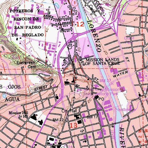 Topographic Map of Mission Lands of Santa Cruz, CA