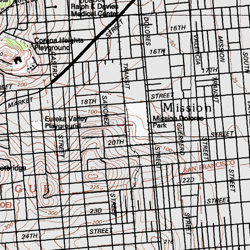 Topographic Map of Mission Park, CA