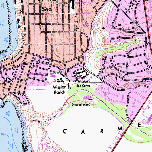 Topographic Map of Mission San Carlos Borromeo de Carmelo, CA