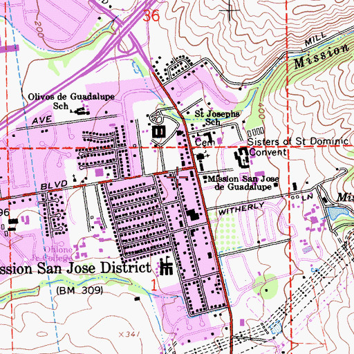 Topographic Map of Mission San Jose District, CA