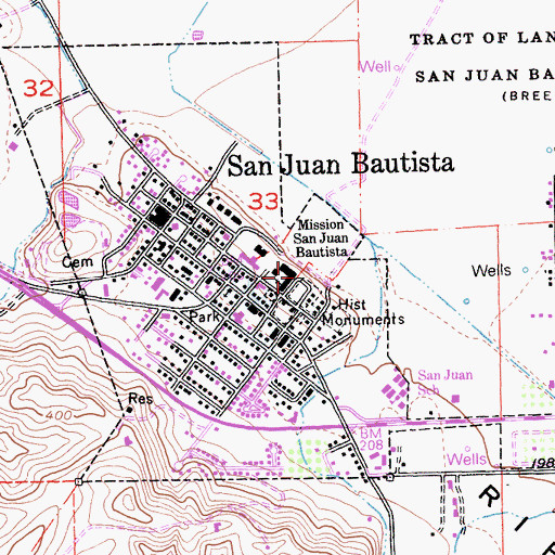 Topographic Map of Mission San Juan Bautista, CA