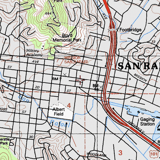 Topographic Map of Mission San Rafael, CA
